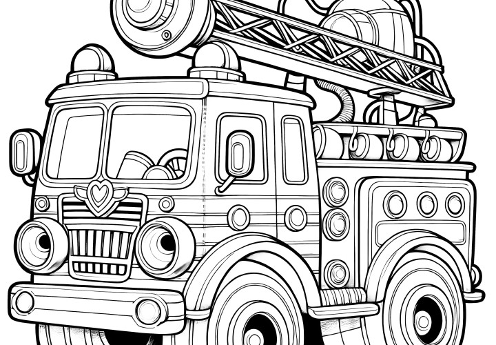 Pequeno carro de bombeiros de brinquedo: desenho para colorir simples para crianças (gratuito)