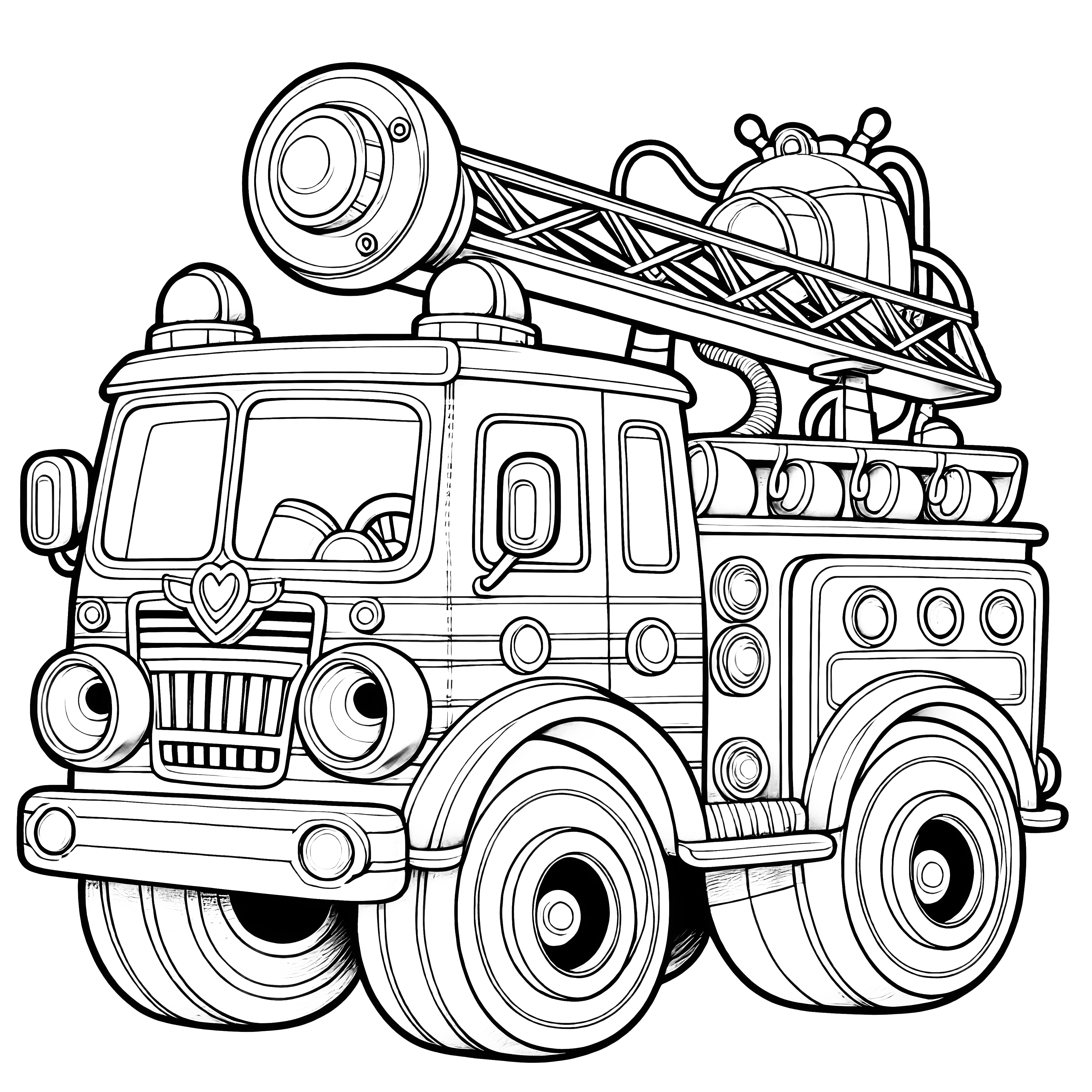 Pequeno carro de bombeiros de brinquedo: desenho para colorir simples para crianças (gratuito)