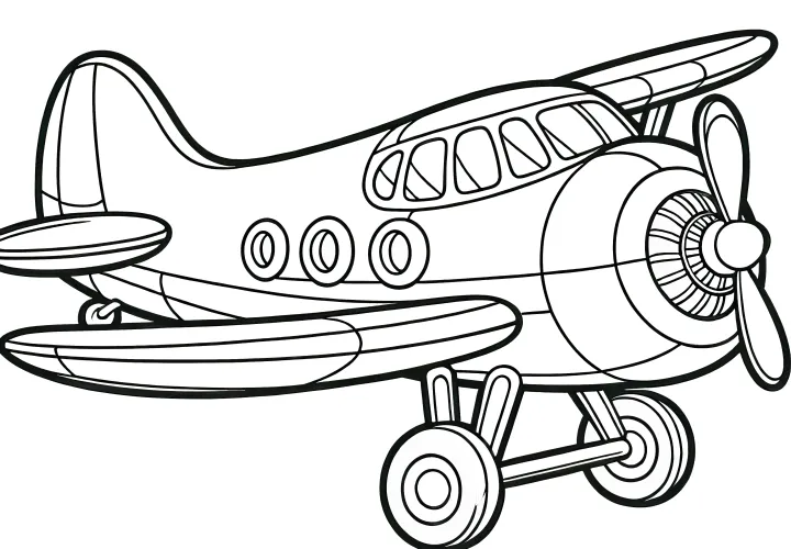 Airplane glides through the sky: Coloring picture for free