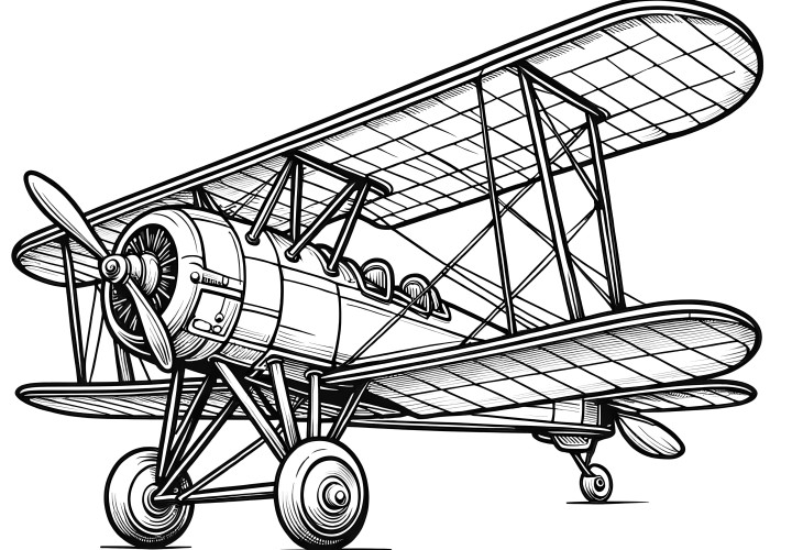 Complex biplane: airplane for coloring (free)