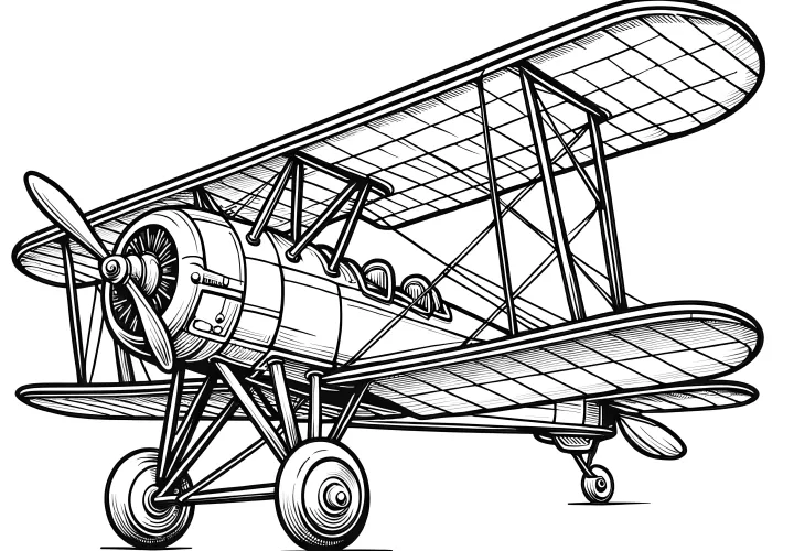 Complex biplane: airplane for coloring (free)