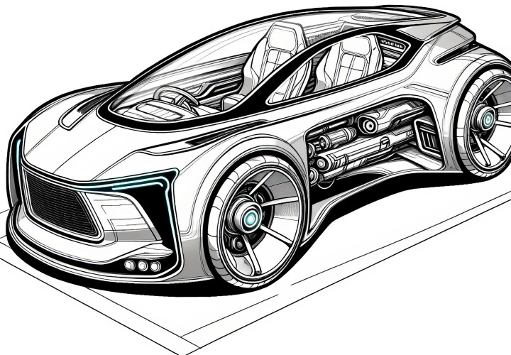 Futuristické auto k vybarvení: Bezplatné stahování