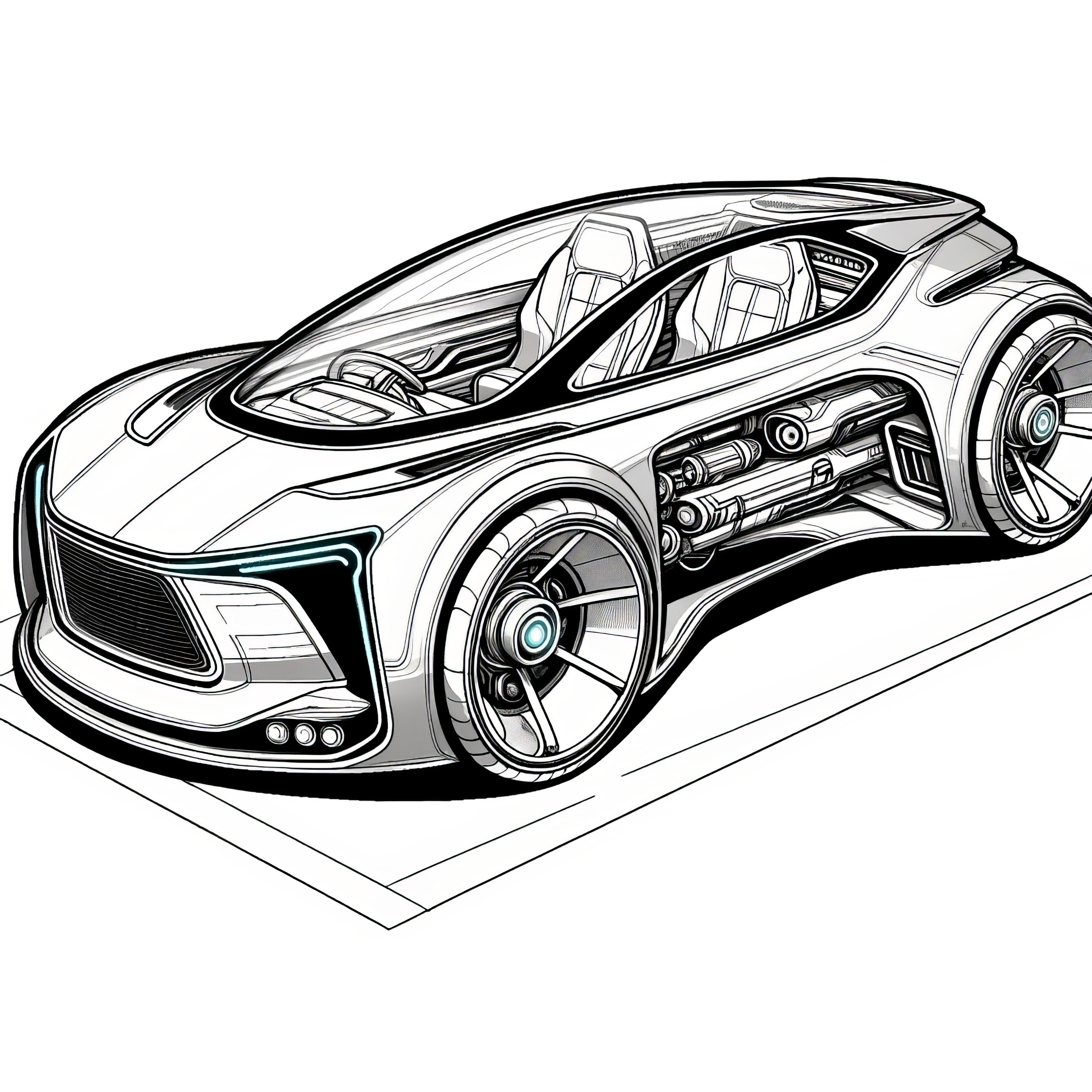 Carro futurista para colorir: Descarregamento gratuito