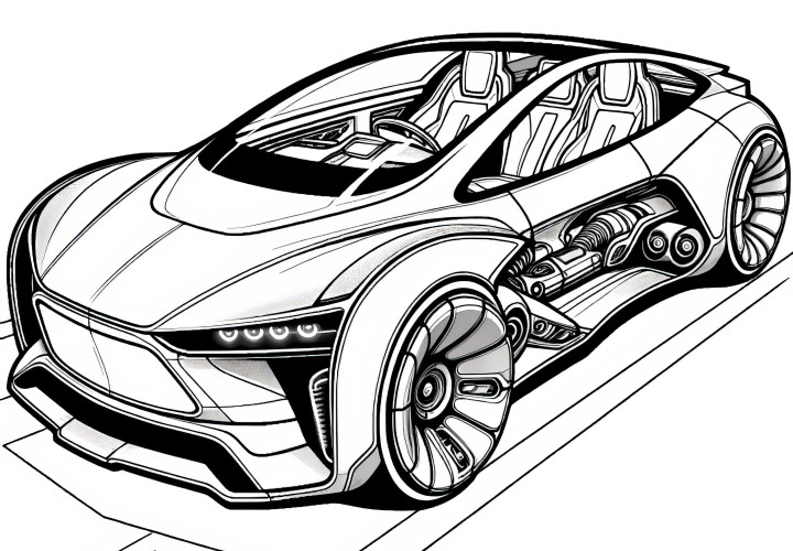 Sleek futuristic car: coloring page for download (free)