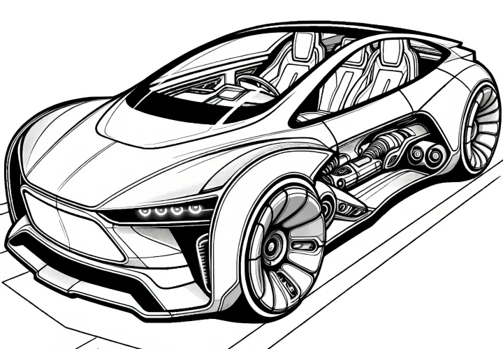 Mobil futuristik yang keren: Unduh gambar untuk diwarnai (Gratis)