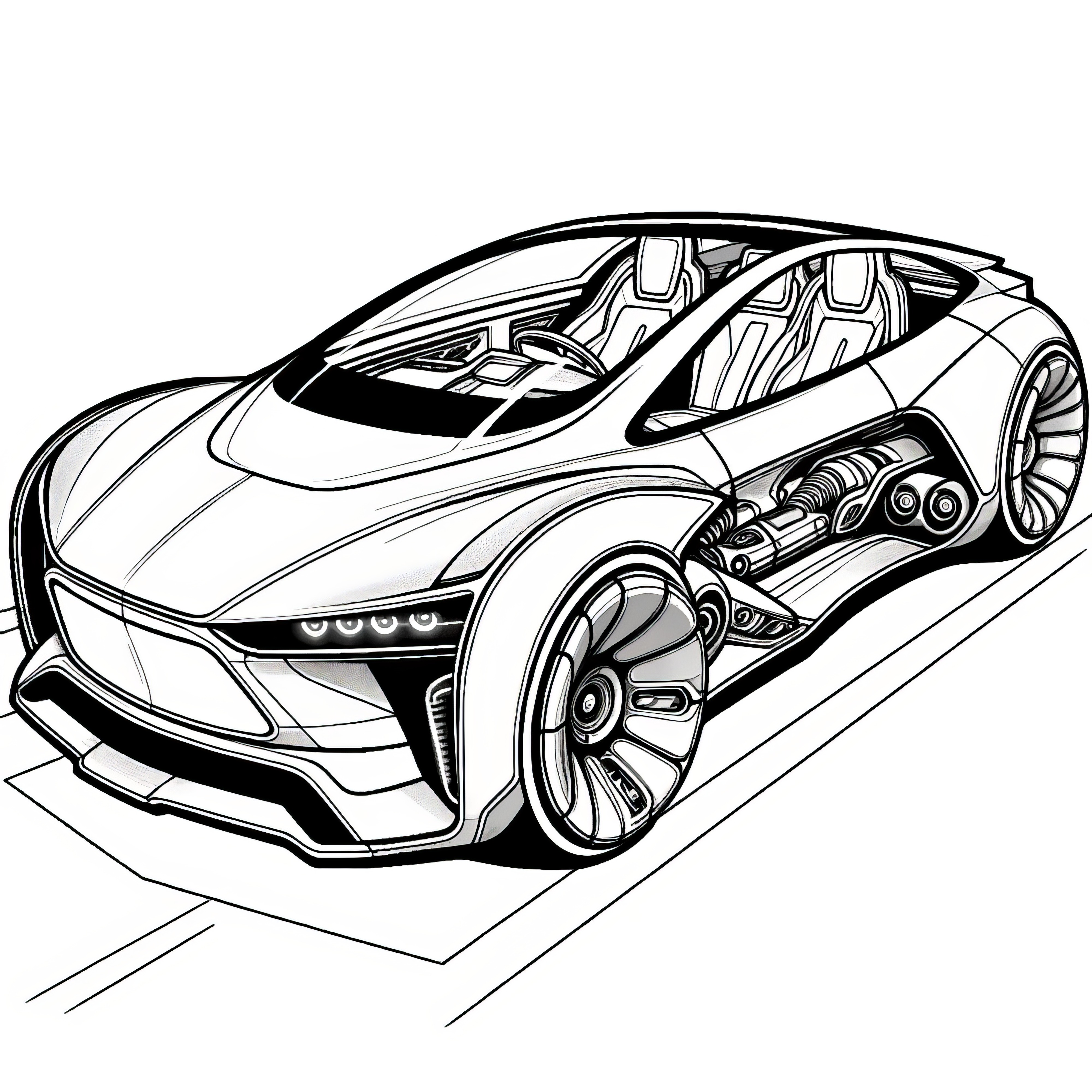 Carro futurista recortado: página para colorir a descarregar (gratuito)