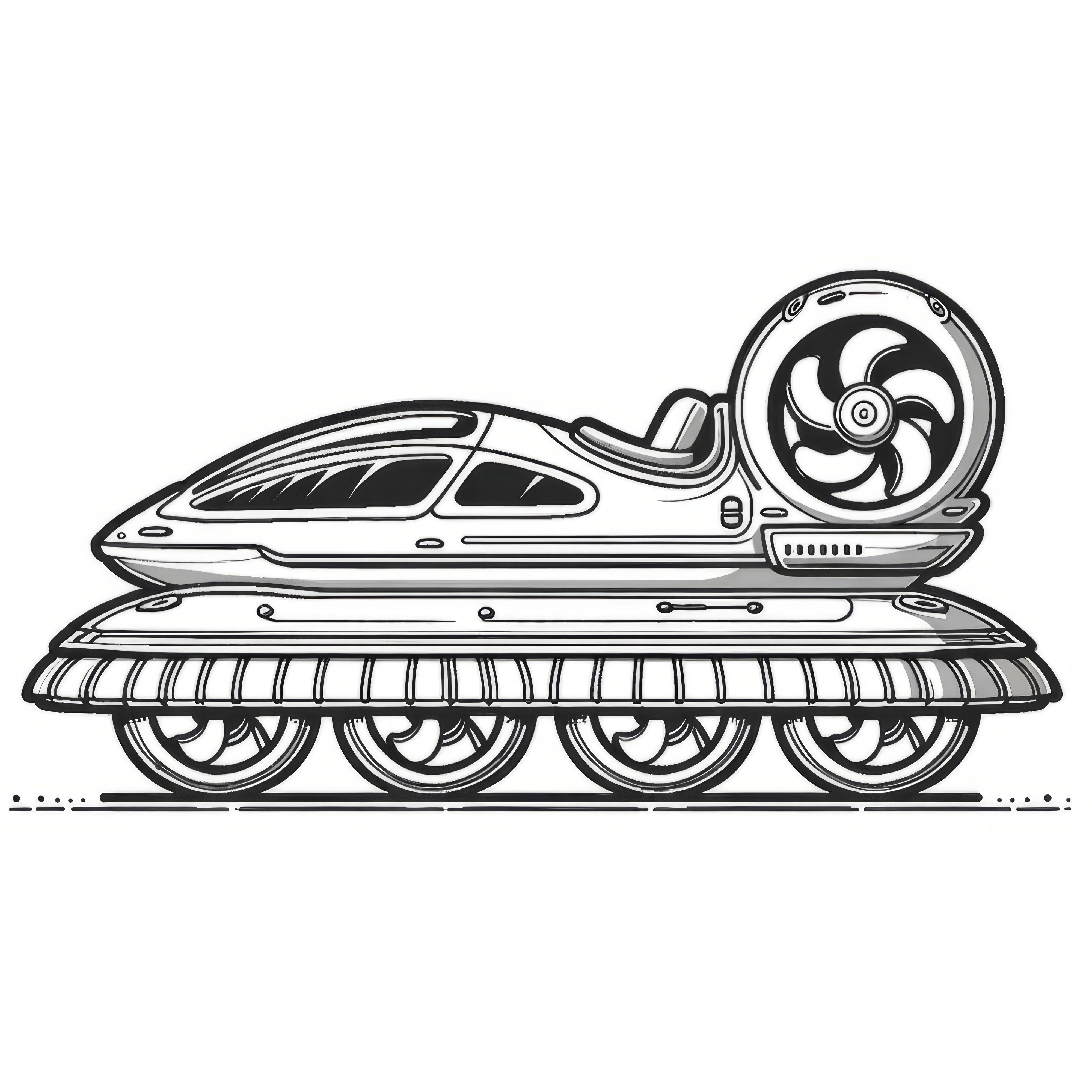 Futuristic car with many wheels as a coloring picture (free)