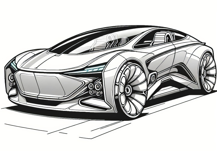 Voiture hypermoderne et futuriste : Coloriage de voiture de sport à télécharger gratuitement