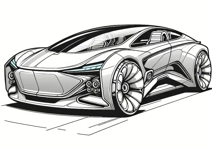 High-tech, futuristic car: sports car coloring page free download