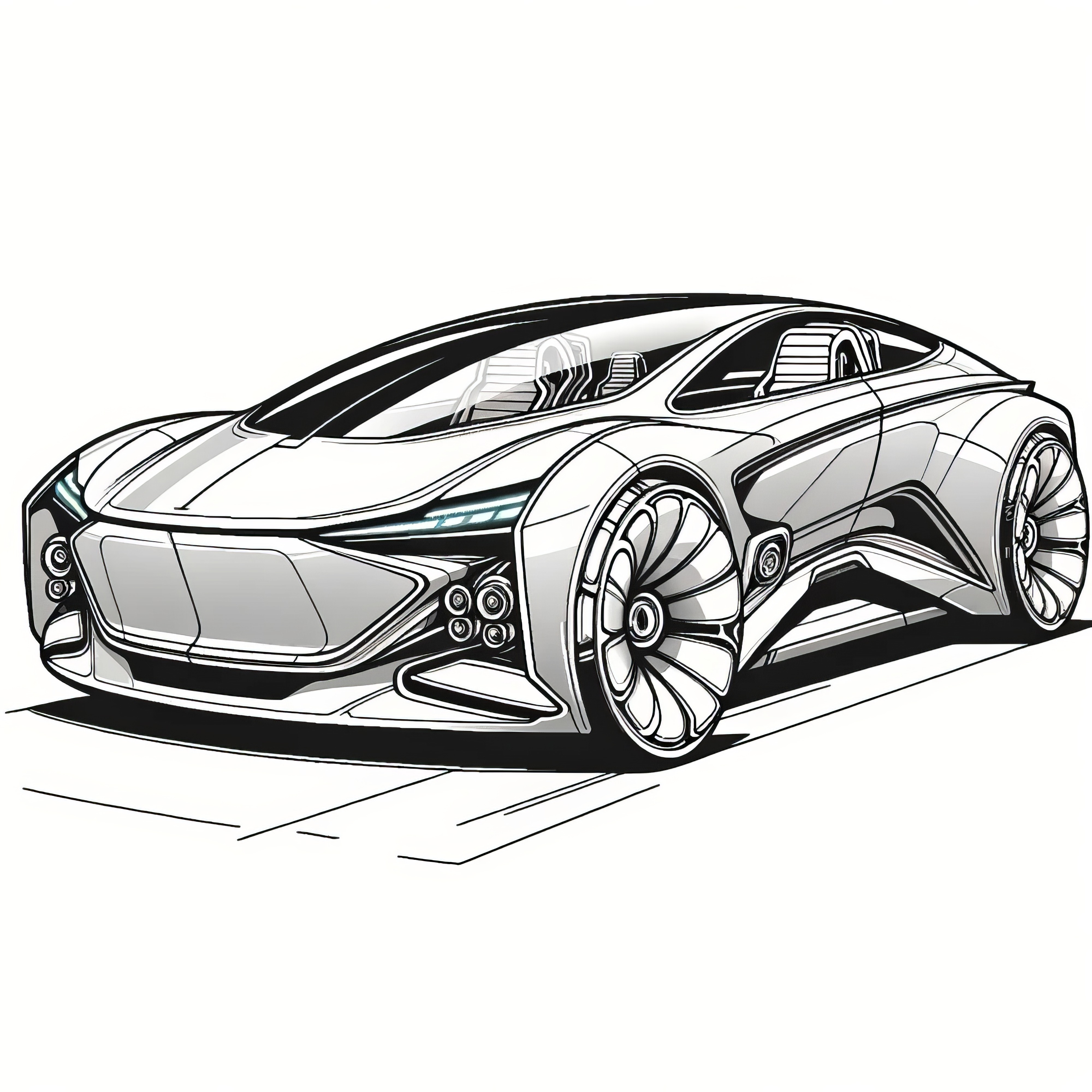 High-tech, futuristic car: sports car coloring page free download