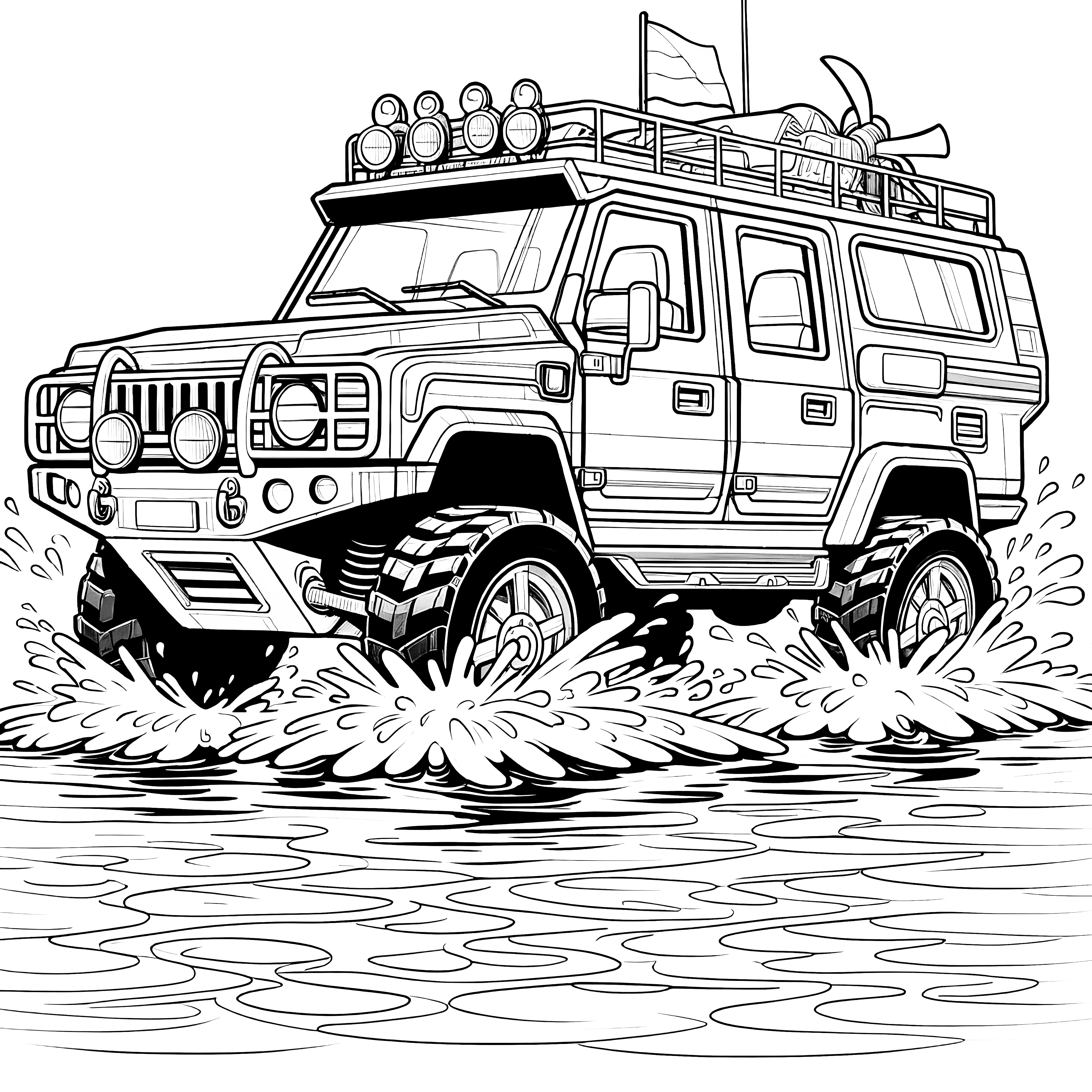 SUV in the water: Coloring page free to download