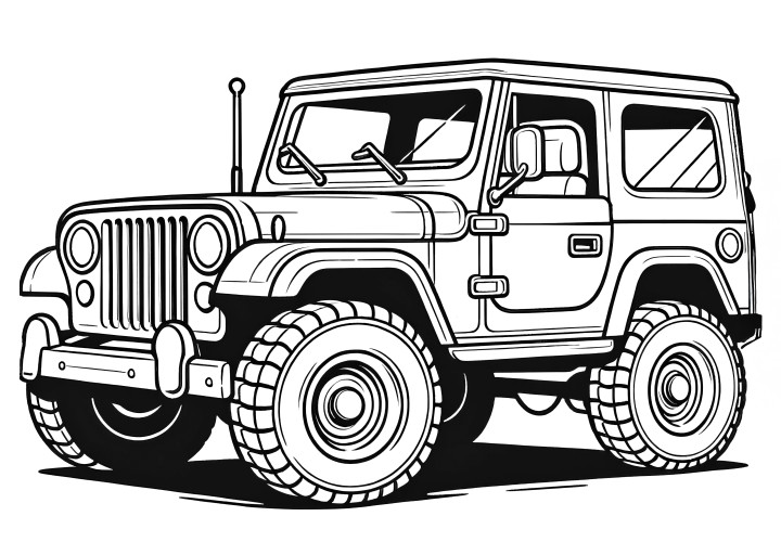 Classic off-road vehicle: Simple coloring page for children (Free)