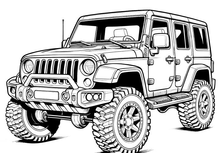 Grand 4x4 sans arrière-plan : image à colorier pour les enfants (Gratuit)