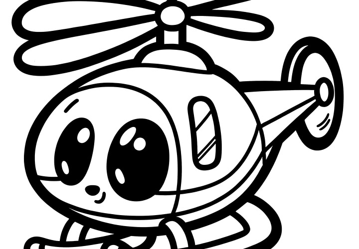 Helicóptero lindo con grandes ojos: Plantilla para colorear para niños (Gratis)