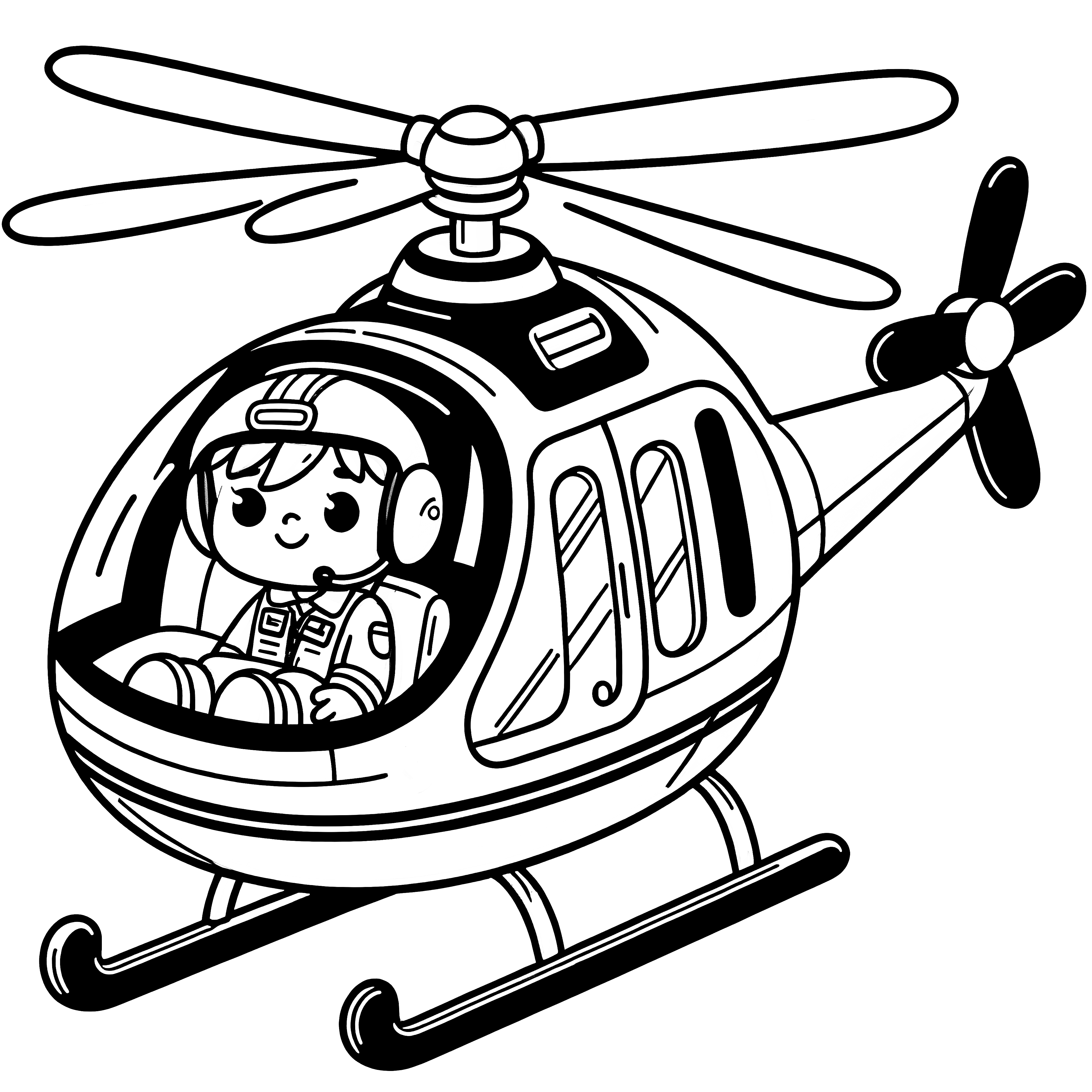 Cute toy helicopter with pilot: coloring page to download (free)