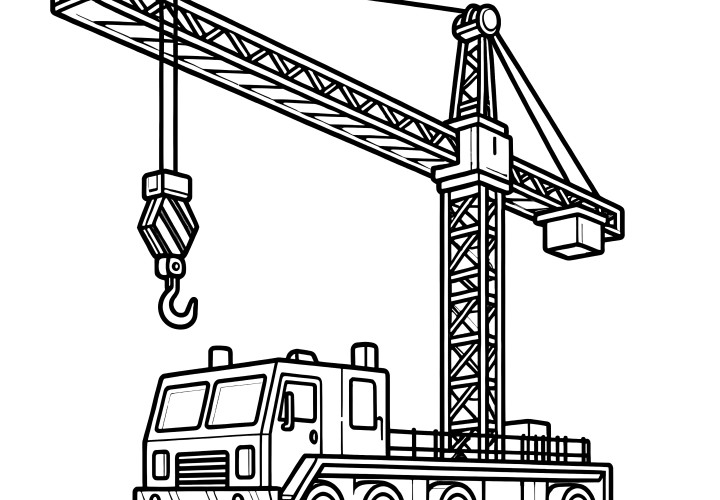 Grand camion-grue : Coloriage gratuit pour les enfants