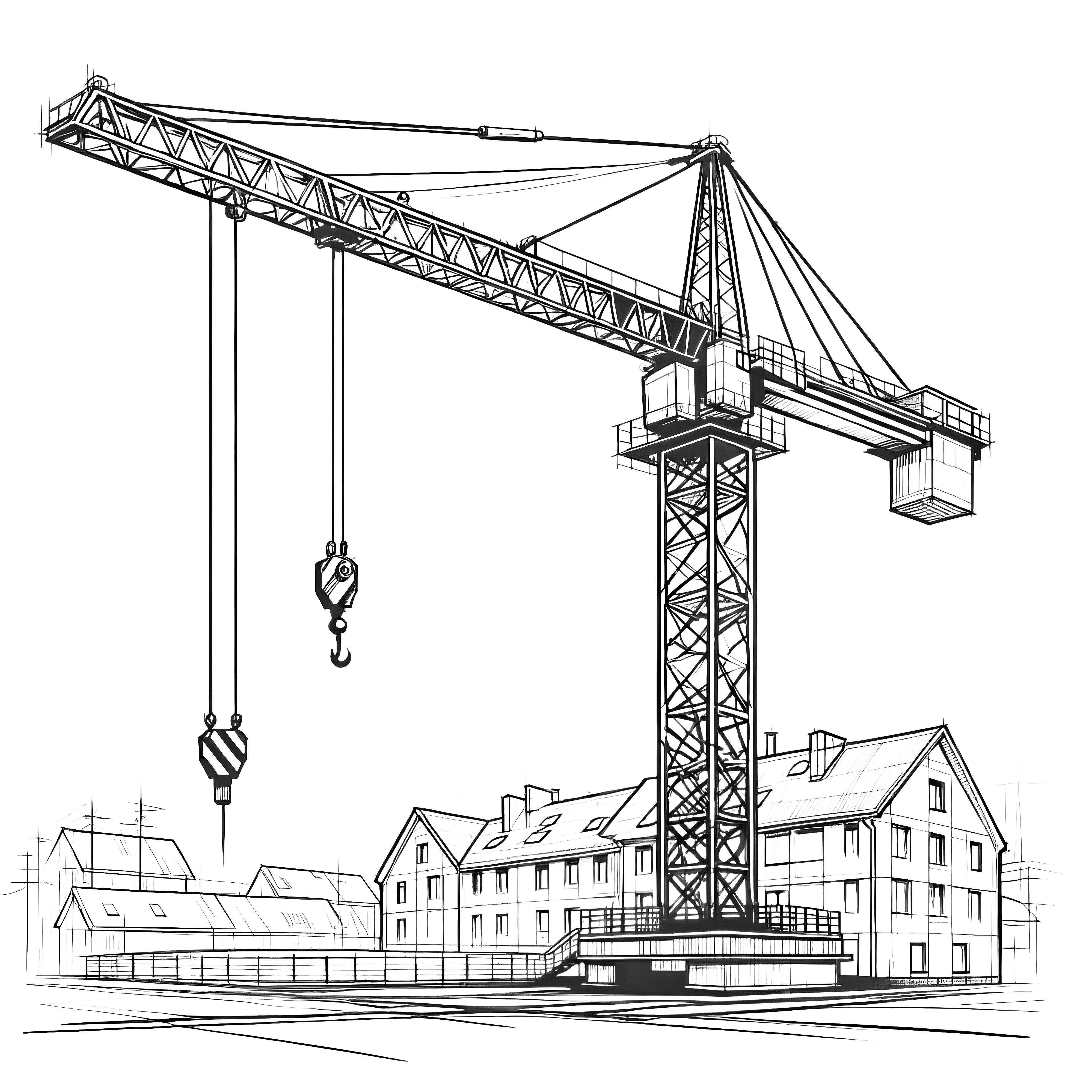 Grue complexe devant des bâtiments : Téléchargez gratuitement le modèle à colorier