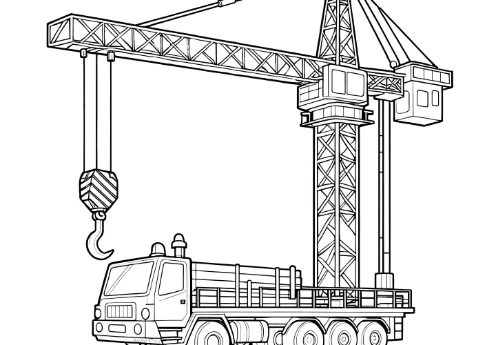 Large crane truck: coloring page available for free download