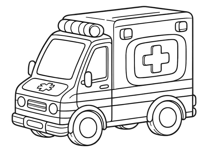 Ambulance : Coloriage simple pour les enfants (Gratuit)