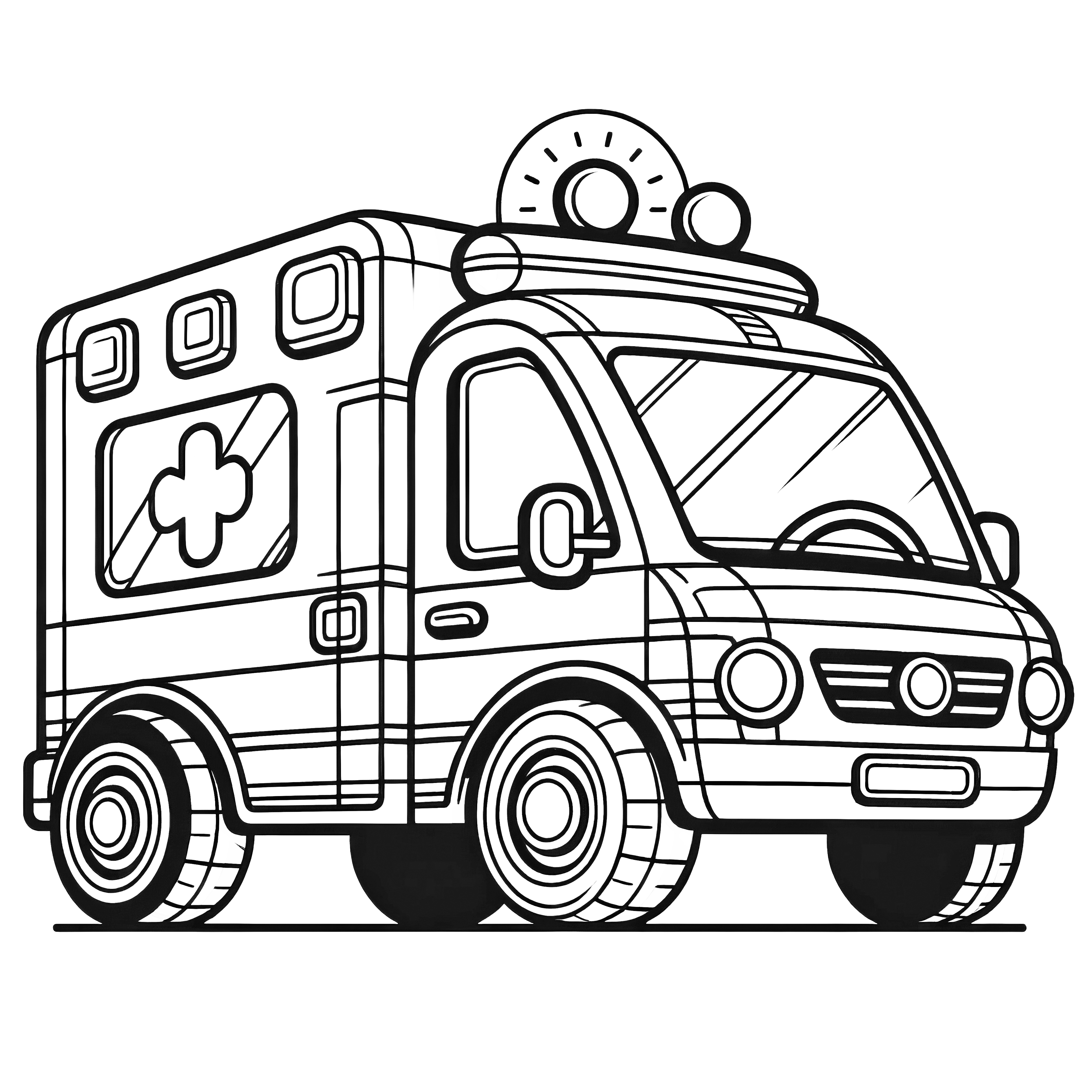 Ambulance avec gyrophares : Coloriage simple à télécharger (Gratuit)