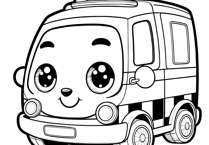 Ambulance with big eyes: Free coloring page for children