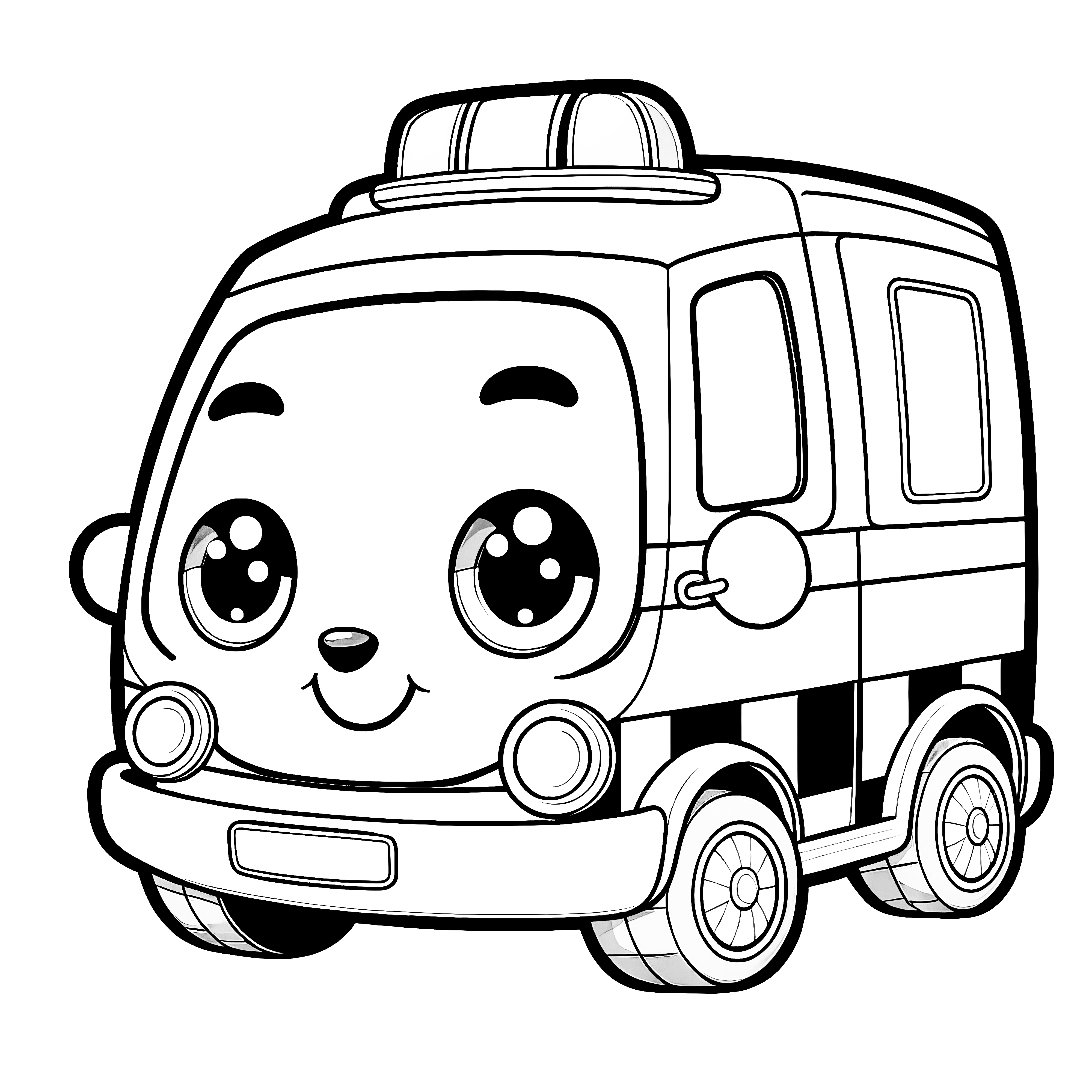 Ambulance aux grands yeux : Coloriage gratuit pour les enfants