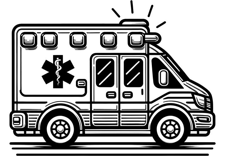 Ambulance vue de côté: Coloriage à télécharger (gratuitement)