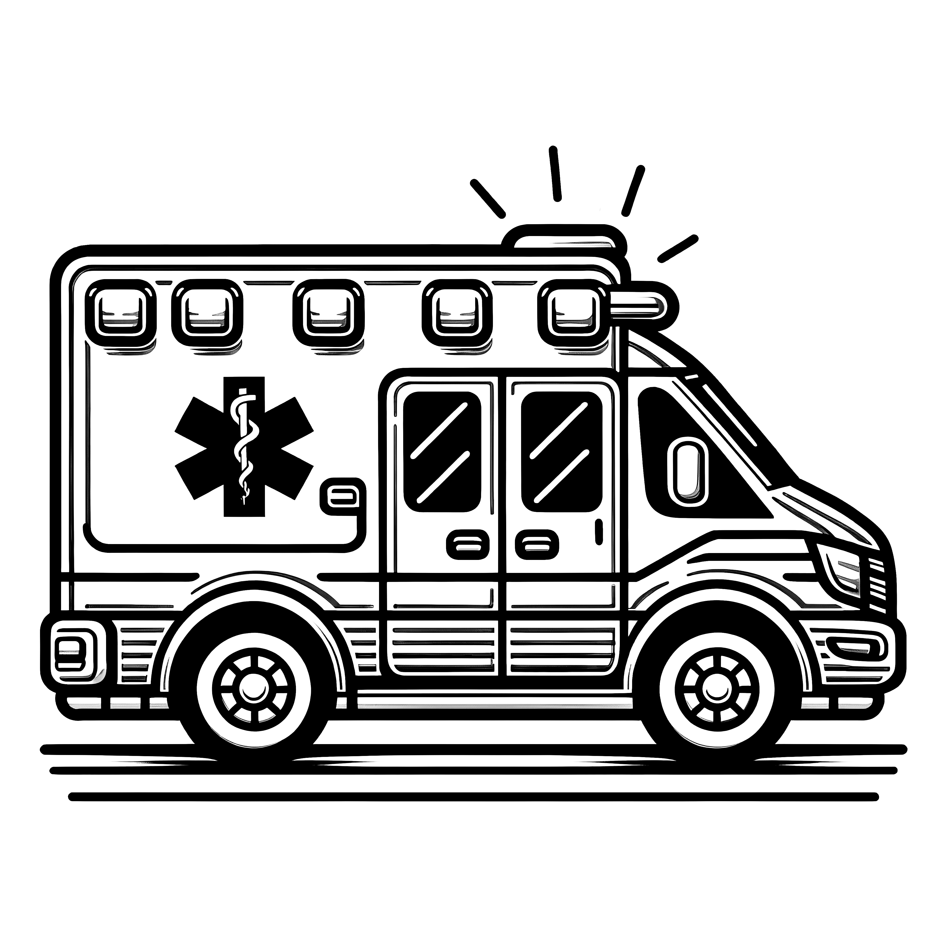 Vue latérale d'une ambulance : Coloriage à télécharger (Gratuit)