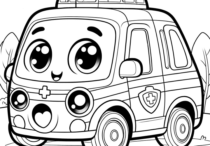 Ambulance jouet mignon : dessin à colorier pour enfants (Gratuit)