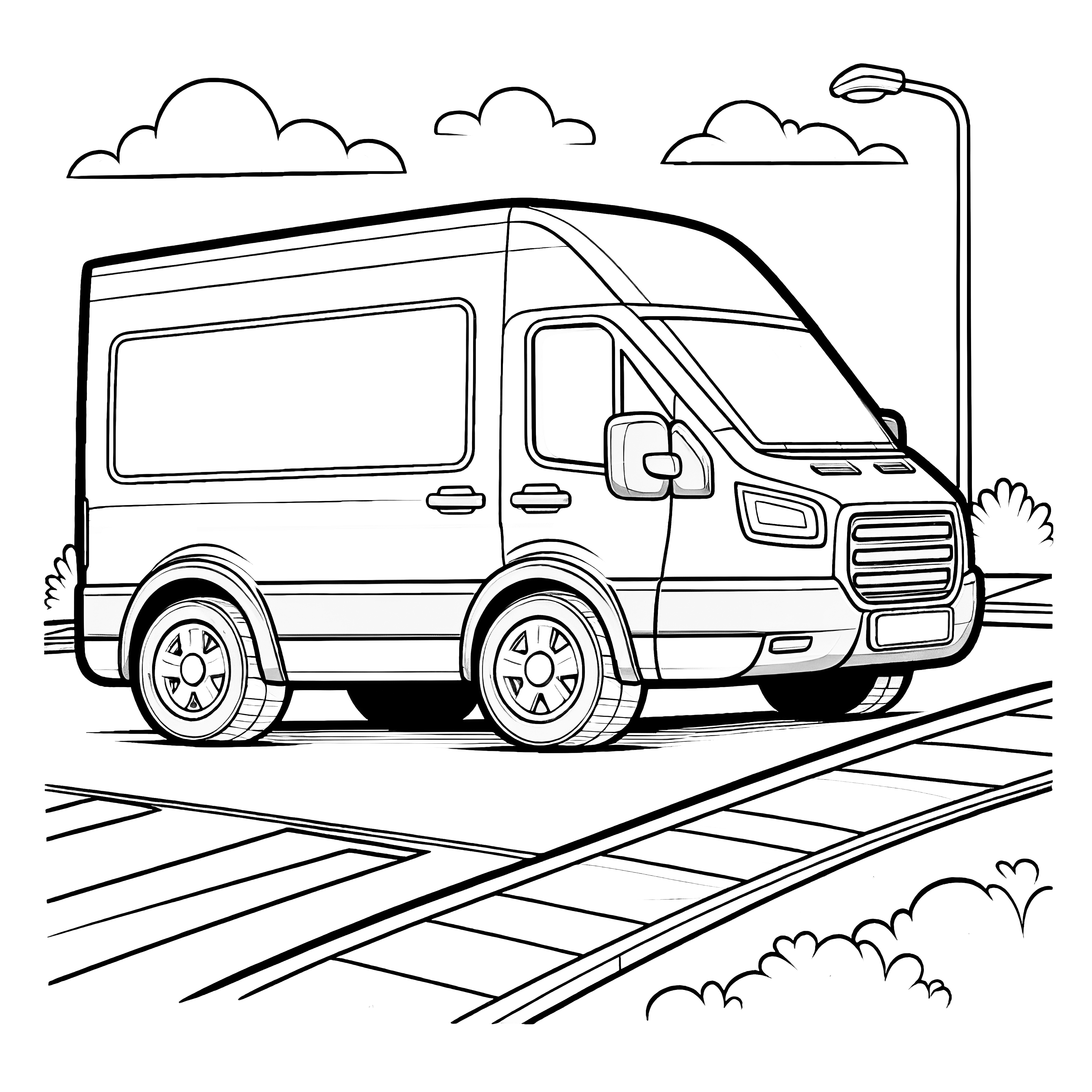 Delivery vehicle is parked: Coloring template for download (Free)