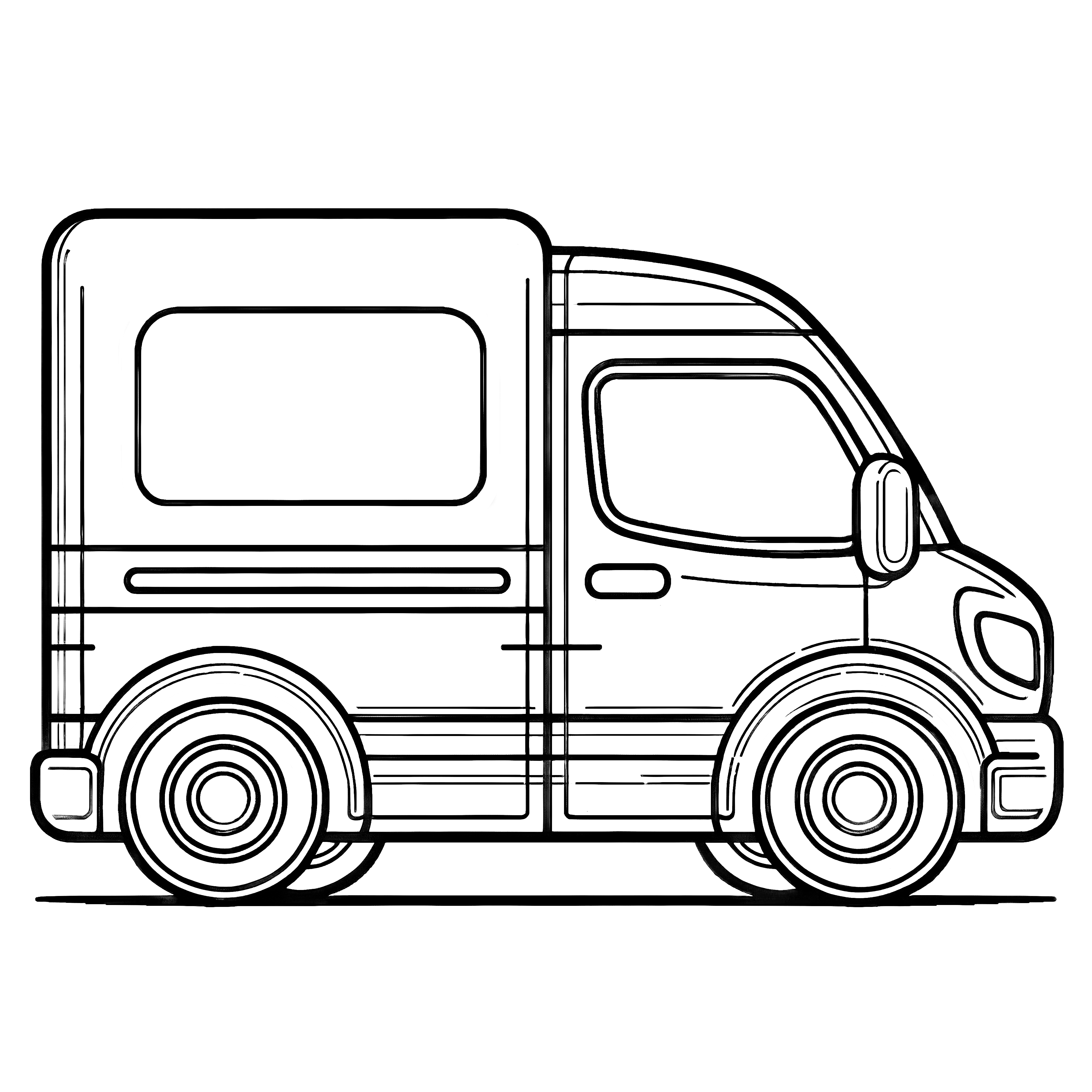 Delivery van side view: Simple coloring page for kids (Free)