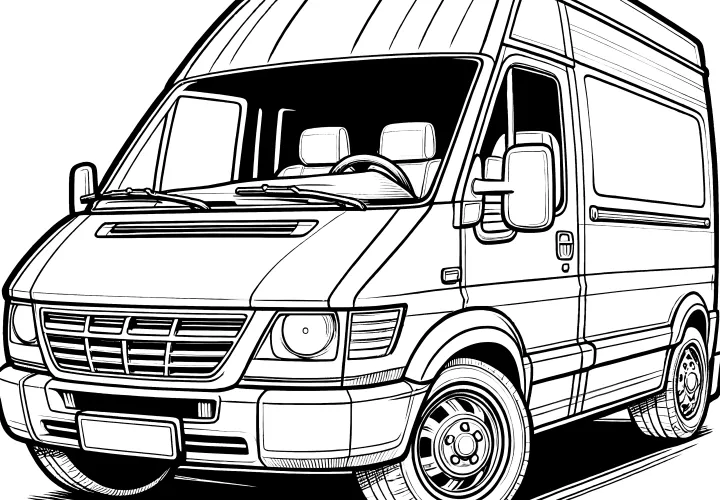 Classic delivery van: coloring page for download (free)