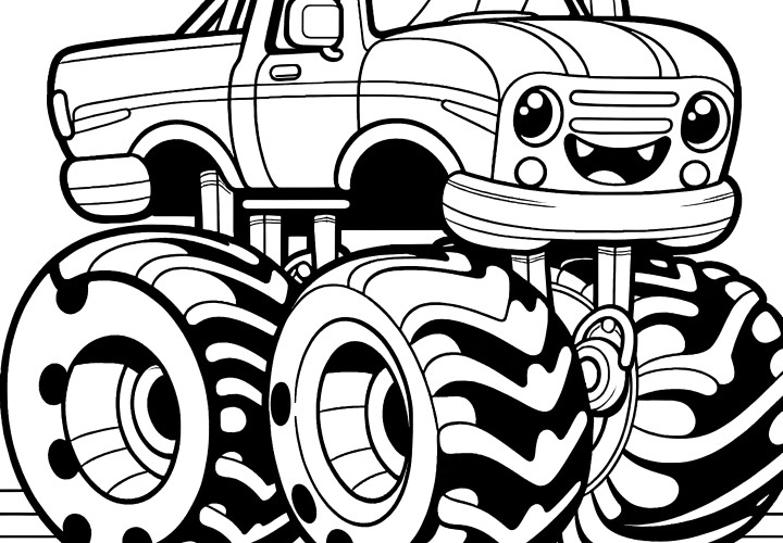 Camion monstre souriant : coloriage gratuit à télécharger