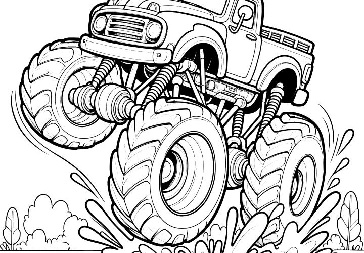 Monster truck in the mud water: Coloring picture free to download