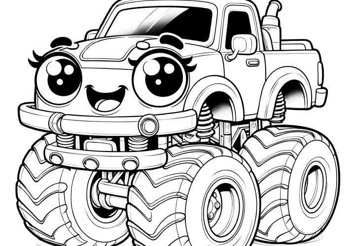 Fille Monstertruck : Coloriage mignon gratuit