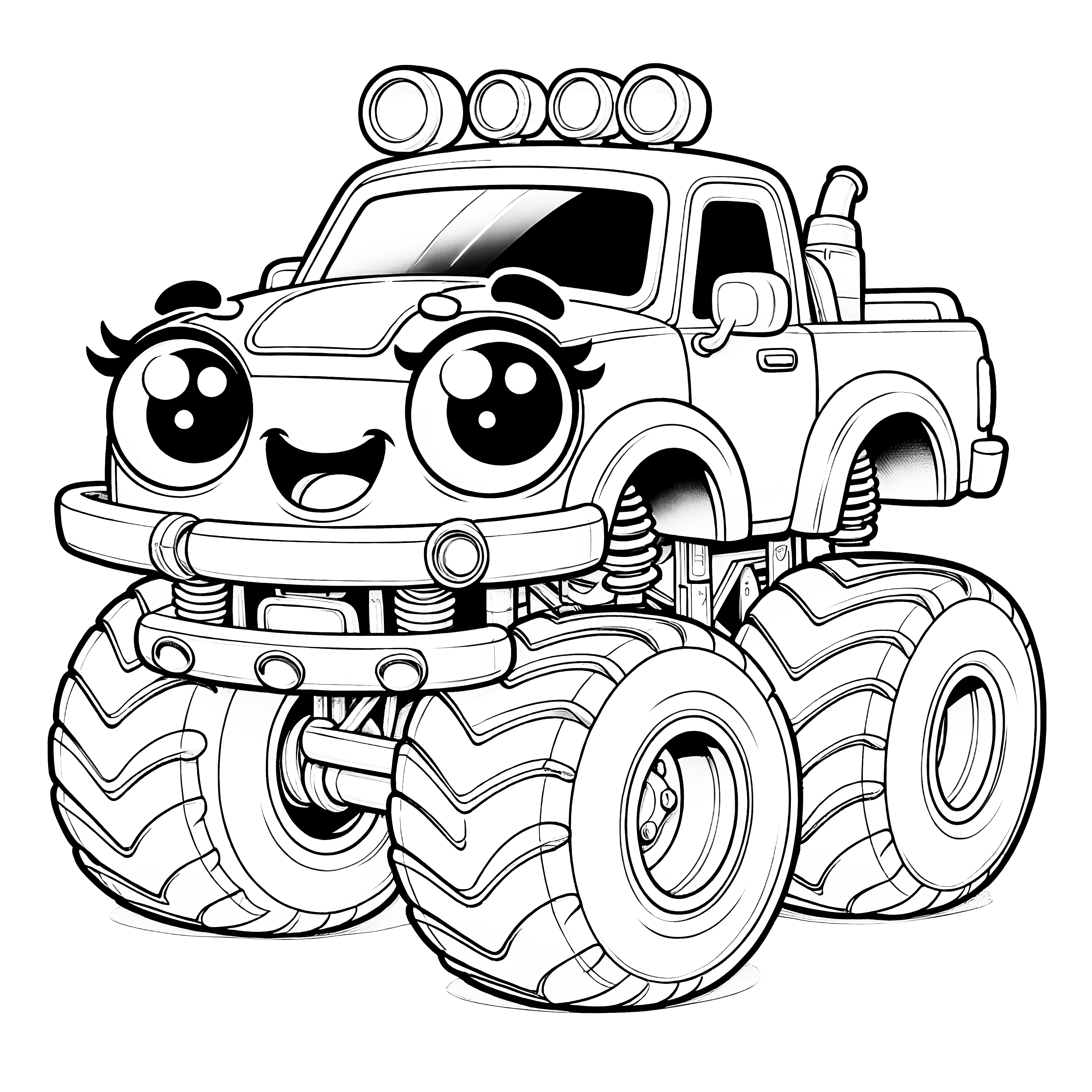 Gadis monster truck: Gambar mewarnai lucu gratis