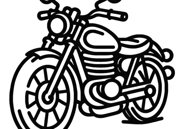 Old motorcycle without background: Simple coloring page for kids (Free)