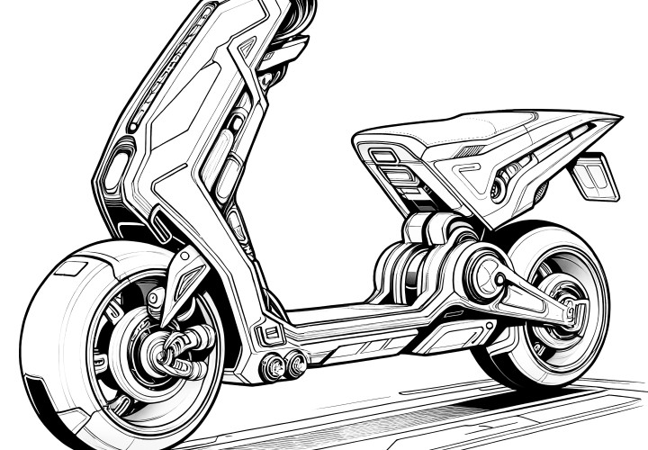 Trottinette futuriste : Coloriage complexe (gratuit)