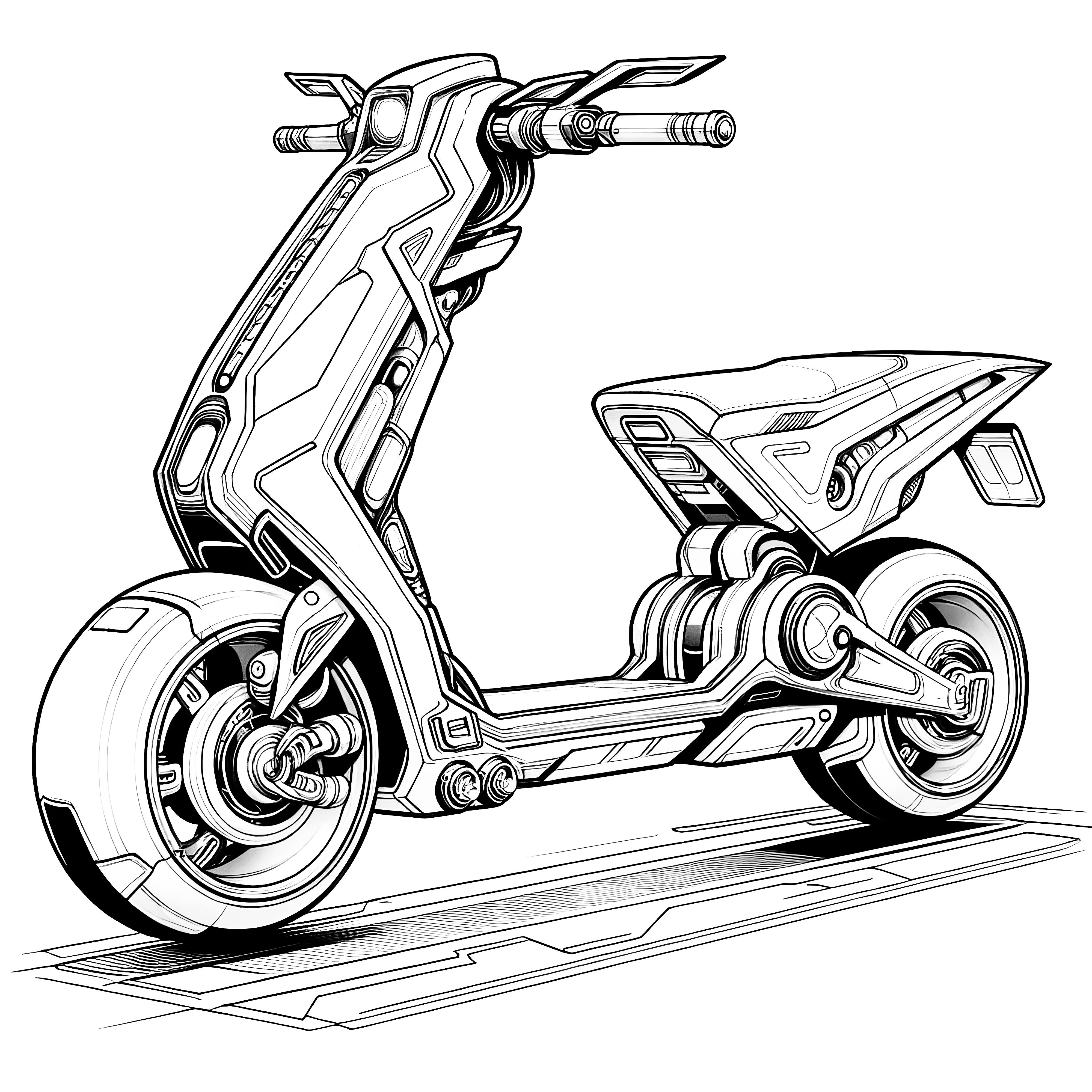 Futuristic scooter: Complex coloring picture (Free)