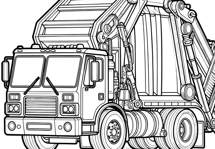 Grand camion poubelle comme modèle de coloriage (Gratuit)