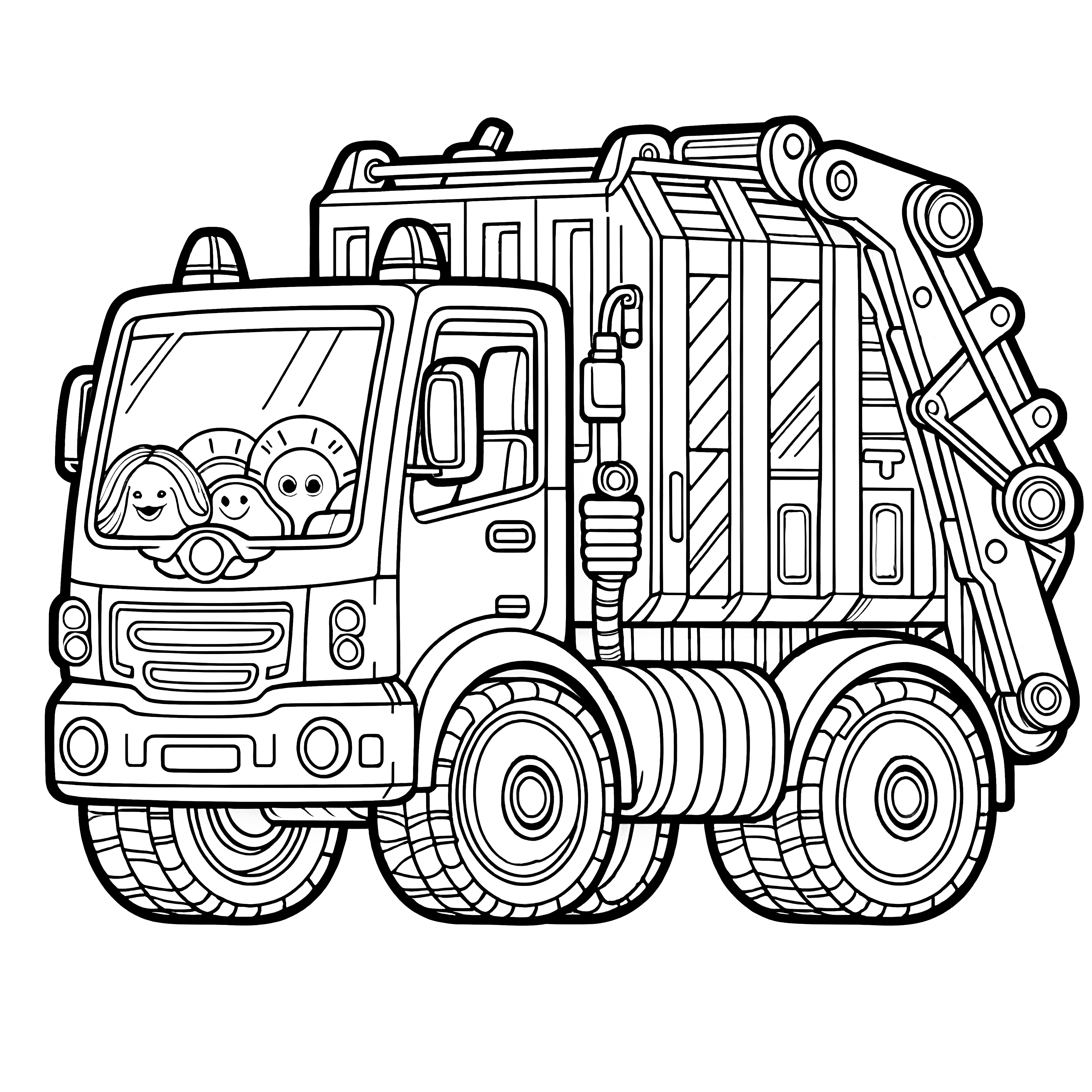 Divertente camion dell'immondizia: Semplice disegno da colorare per bambini (Gratuito)