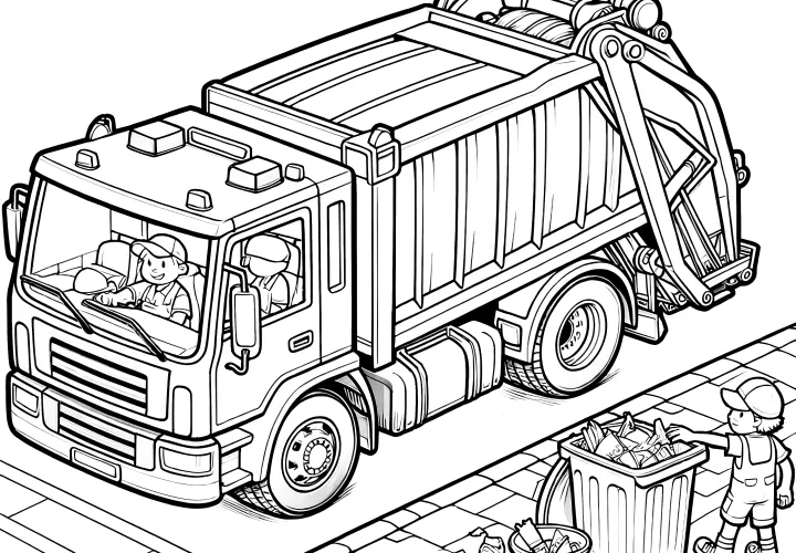 Garbage truck in use: Free coloring picture to download