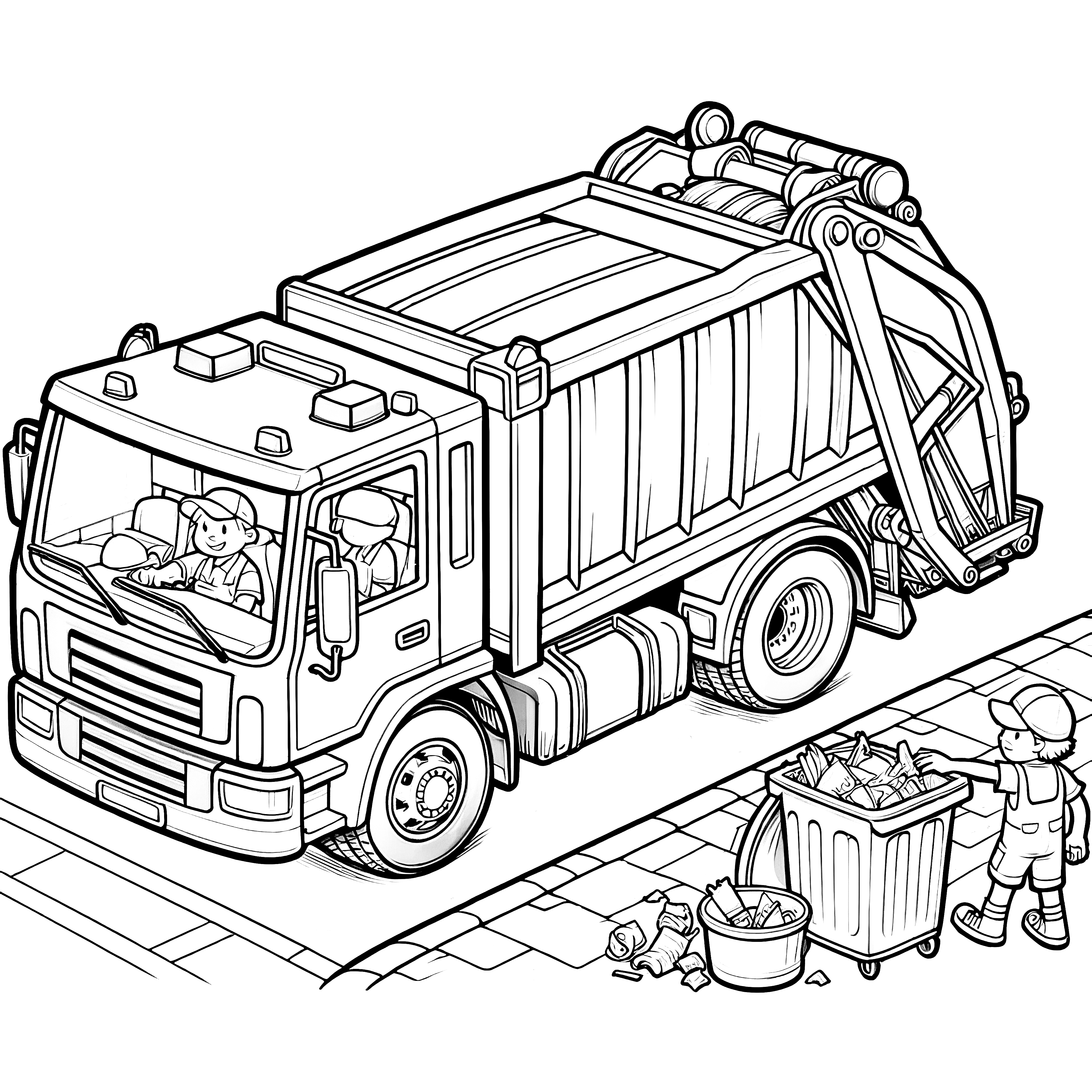 Garbage truck in use: Free coloring picture to download