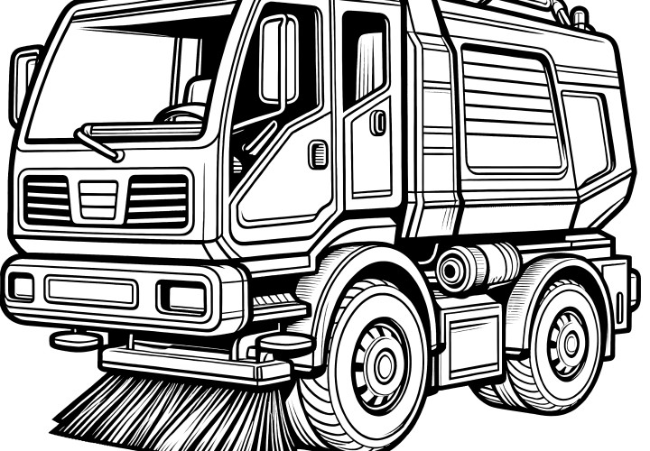 Garbage truck with street sweeper: Coloring picture for free download