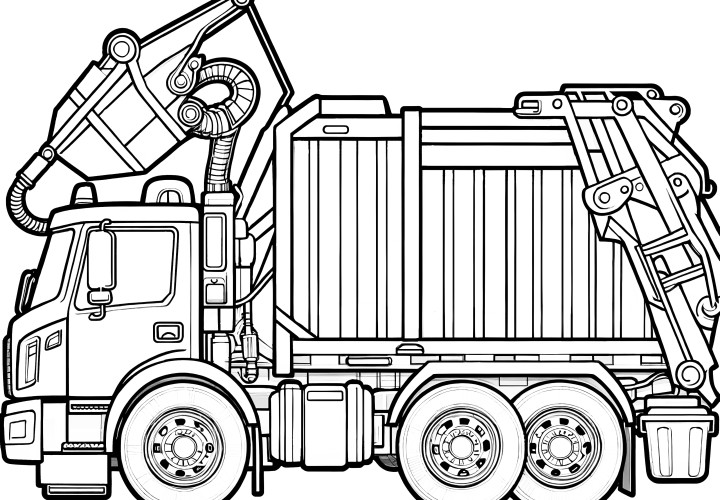 Camion poubelle vue de côté : page de coloriage à télécharger (gratuitement)