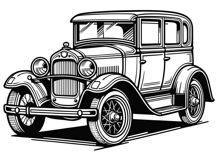 Voiture ancienne impressionnante : Coloriage à télécharger (Gratuit)