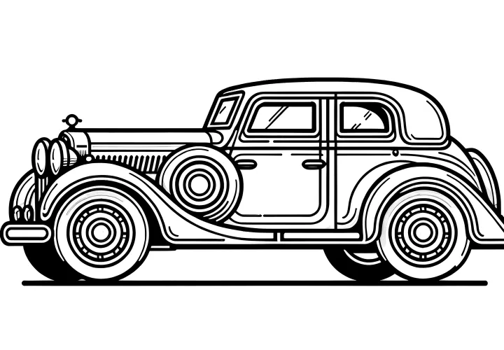 Charming vintage car: Simple coloring picture for children without background (Free)