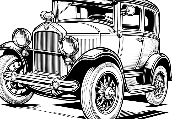 Um bonito carro antigo para colorir: Imagem para colorir para descarregar (gratuito)