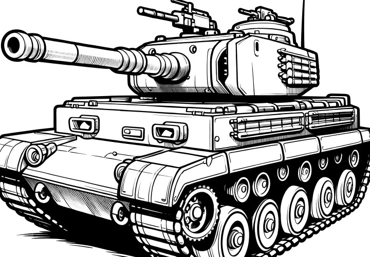 Tank besar: Gambar mewarnai kendaraan beroda rantai (Gratis)