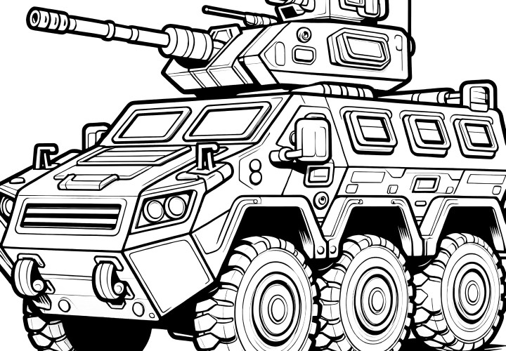 Mighty tank vehicle: coloring page available for free download